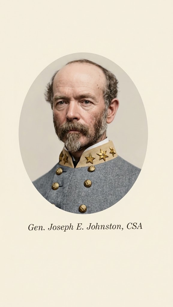 Gen. Joseph E. Johnston, Confederate States Army. Original sepia carte de visite, expertly restored and colorized.